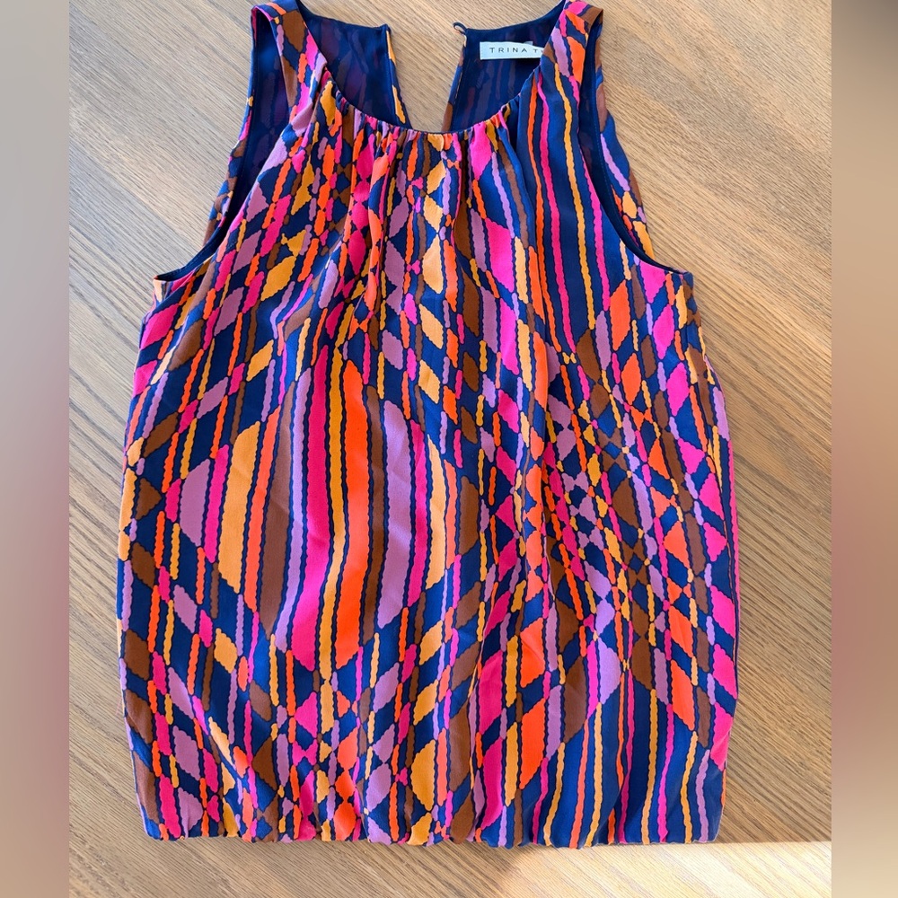 Trina Turk Silk Geometric Sleeveless Top